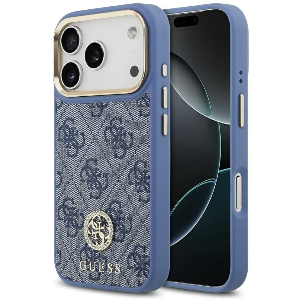 Capa MagSafe para Apple iPhone 17 Pro Max, Guess, Logo Strass 4G, Azul