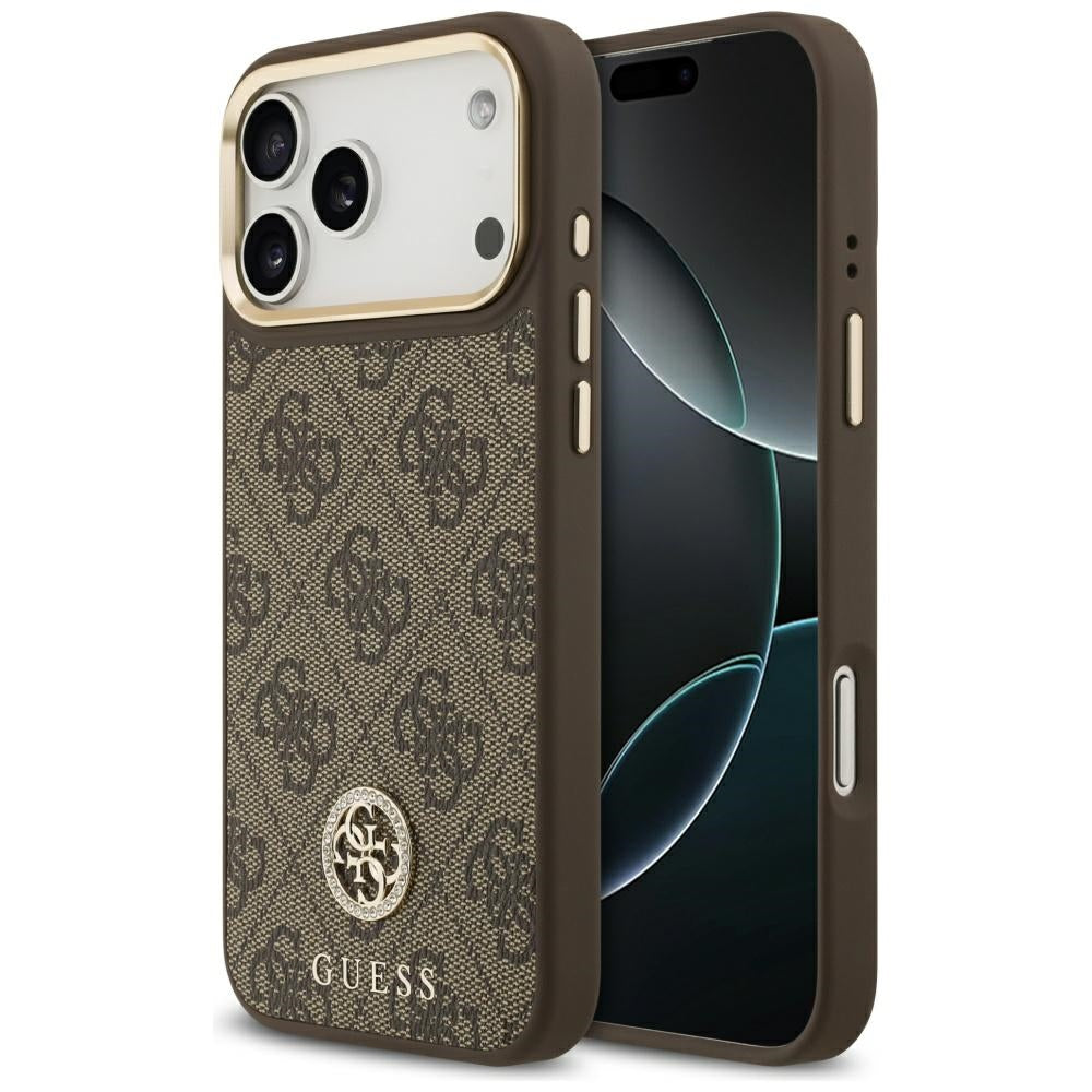 Capa MagSafe para Apple iPhone 17 Pro Max, Guess, Logo Strass 4G, Marrom