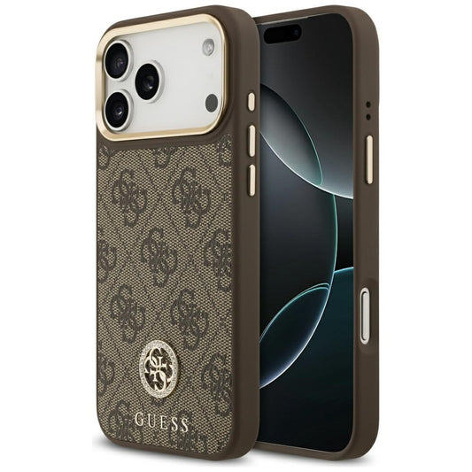 Capa MagSafe para Apple iPhone 17 Pro Max, Guess, Logo Strass 4G, Marrom