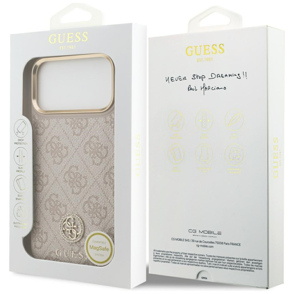 Capa MagSafe para Apple iPhone 17 Pro Max, Guess, Logo Strass 4G, Rosa