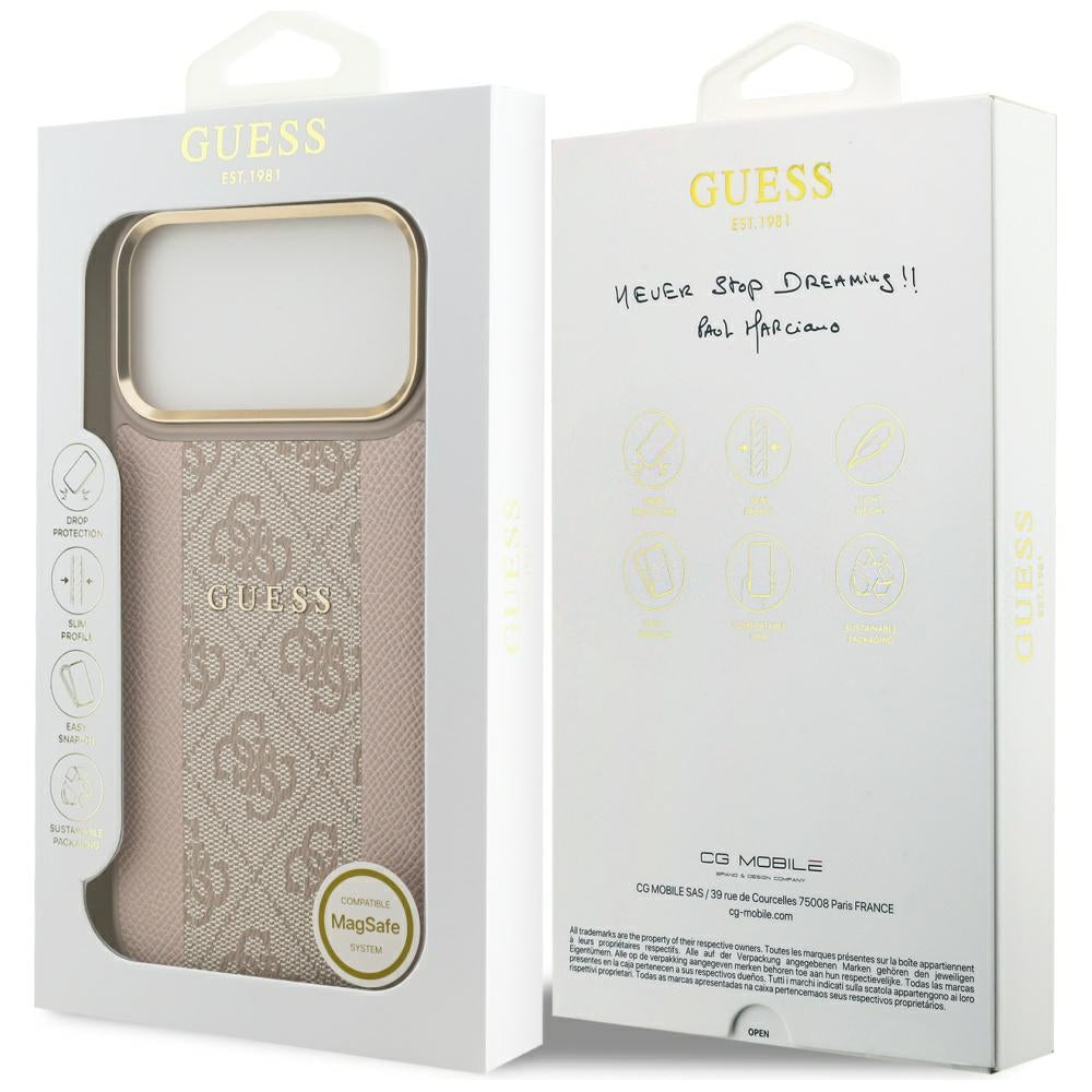 Capa MagSafe para Apple iPhone 17 Pro Max, Guess, 4G Stripe, Rosa