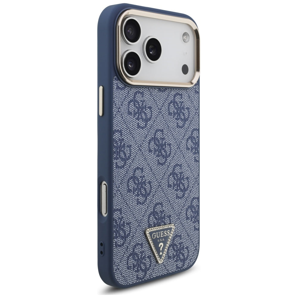Capa MagSafe para Apple iPhone 17 Pro Max, Guess, Logo Triângulo 4G, Azul Dourado