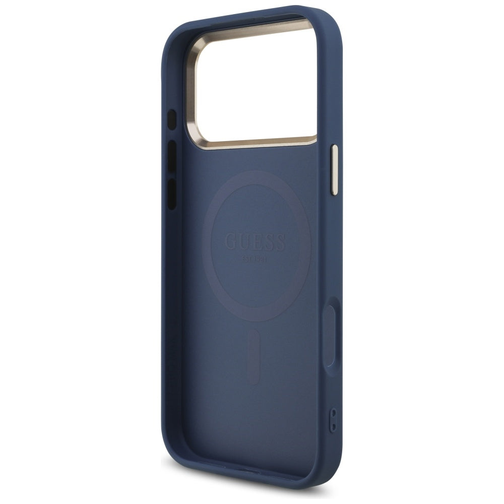 Capa MagSafe para Apple iPhone 17 Pro Max, Guess, Logo Triângulo 4G, Azul Dourado