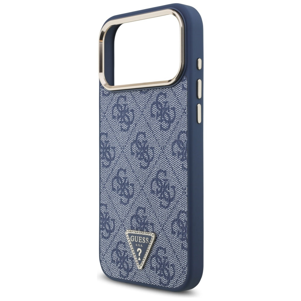 Capa MagSafe para Apple iPhone 17 Pro Max, Guess, Logo Triângulo 4G, Azul Dourado