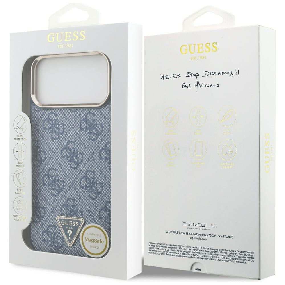 Capa MagSafe para Apple iPhone 17 Pro Max, Guess, Logo Triângulo 4G, Azul Dourado