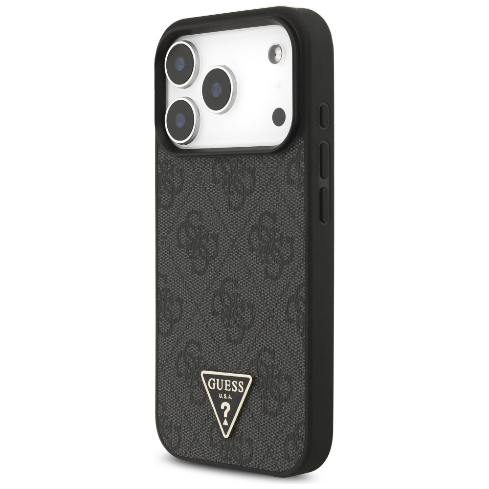 Capa MagSafe para Apple iPhone 17 Pro Max, Guess, Logo Triângulo 4G com Alça de Cordão, Preta