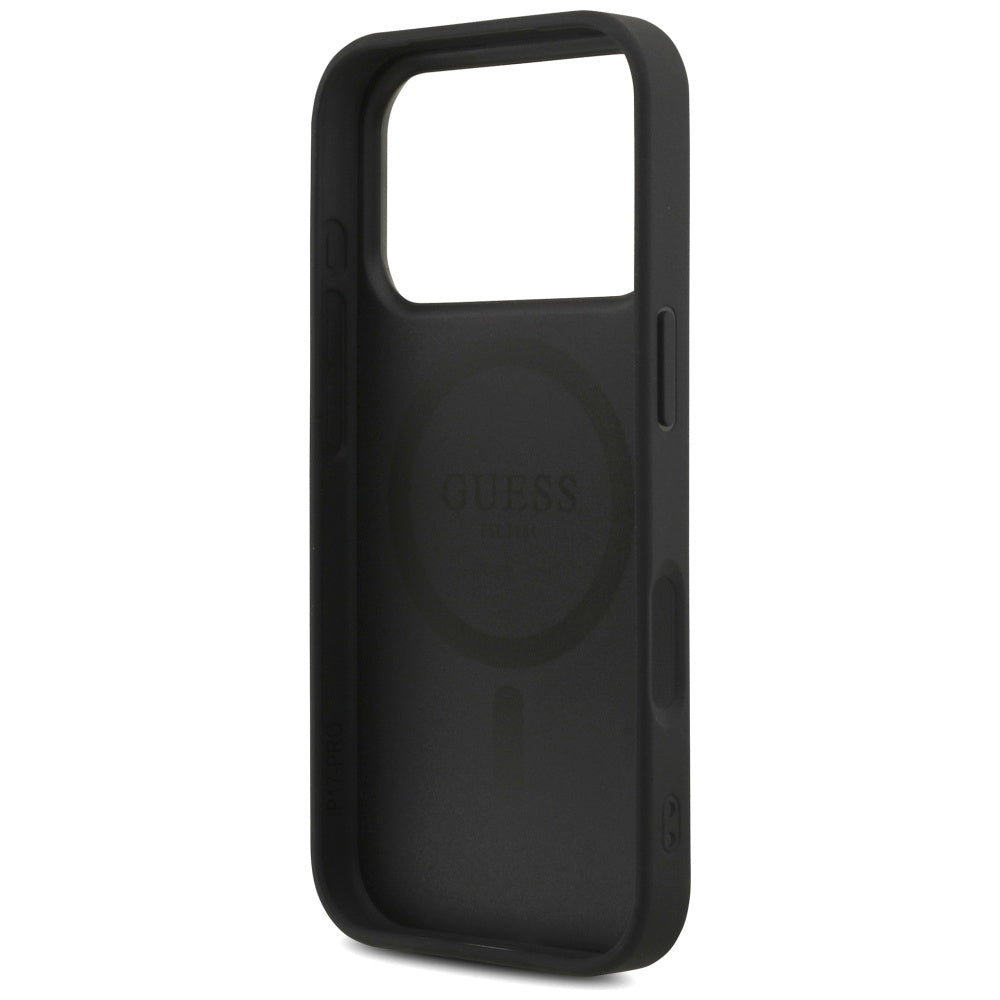 Capa MagSafe para Apple iPhone 17 Pro Max, Guess, Logo Triângulo 4G com Alça de Cordão, Preta