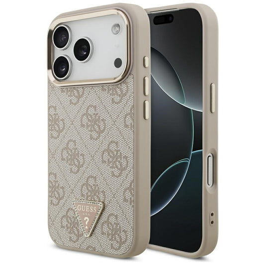 Capa MagSafe para Apple iPhone 17 Pro Max, Guess, Logo Triângulo 4G, Rosa Dourado