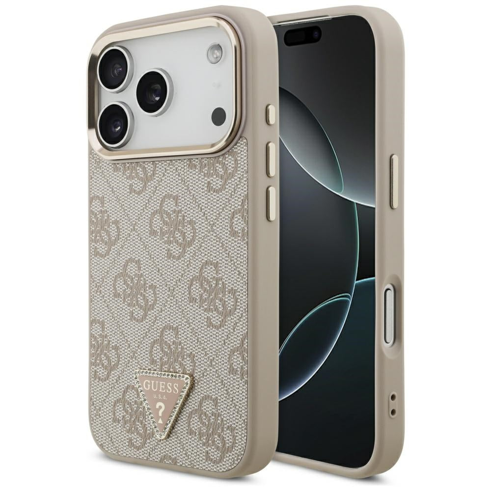 Capa MagSafe para Apple iPhone 17 Pro Max, Guess, Logo Triângulo 4G, Rosa Dourado