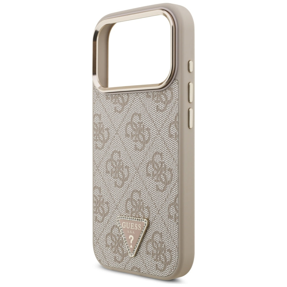 Capa MagSafe para Apple iPhone 17 Pro Max, Guess, Logo Triângulo 4G, Rosa Dourado