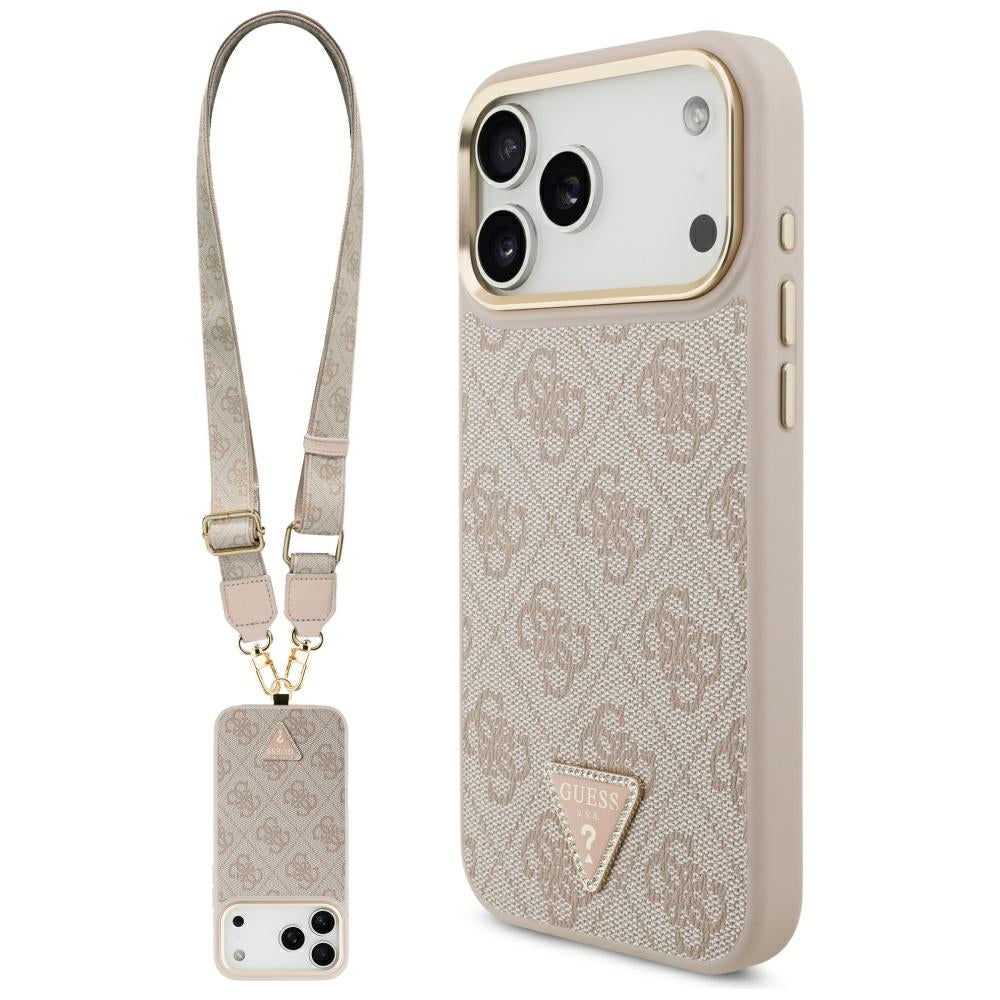 Capa MagSafe para Apple iPhone 17 Pro Max, Guess, Logo Triângulo 4G com Alça Grande, Rosa