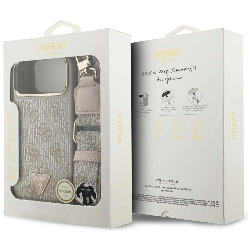 Capa MagSafe para Apple iPhone 17 Pro Max, Guess, Logo Triângulo 4G com Alça Grande, Rosa