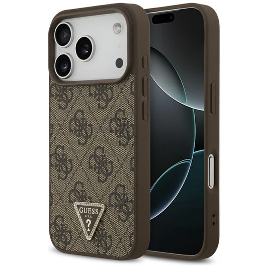 Capa MagSafe para Apple iPhone 17 Pro Max, Guess, 4G Triangle Strass, Castanho