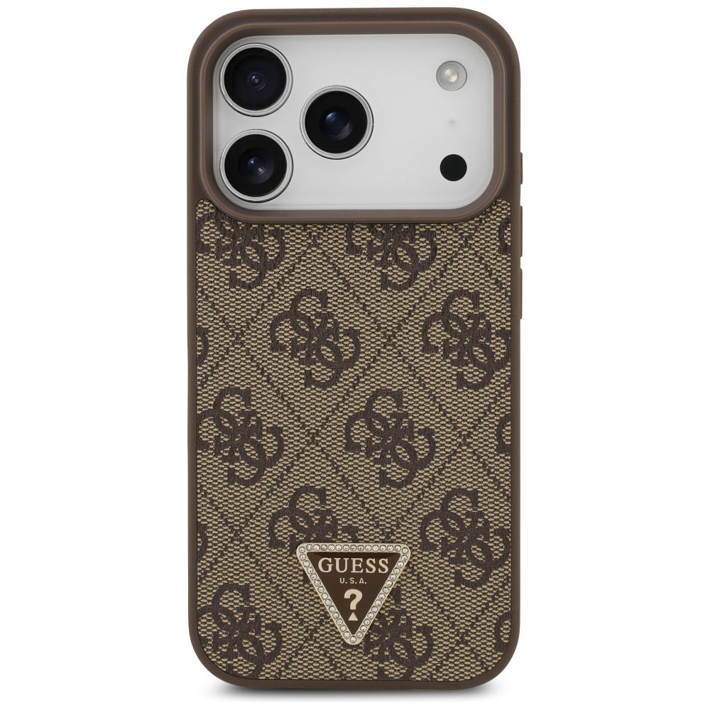 MagSafe Case for Apple iPhone 17 Pro Max, Guess, 4G Triangle Strass, Brown