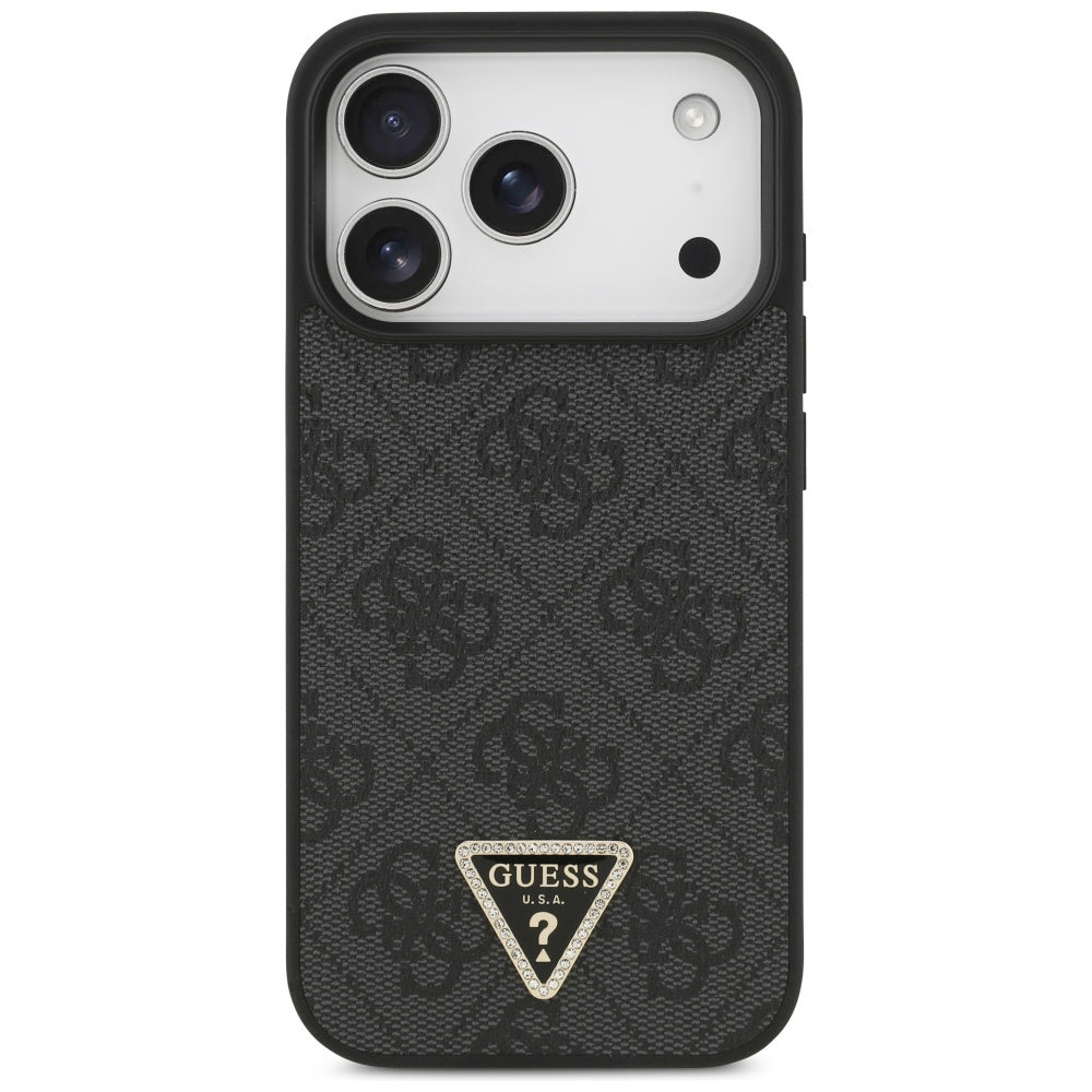 Capa MagSafe para Apple iPhone 17 Pro Max, Guess, 4G Triangle Strass, Preta