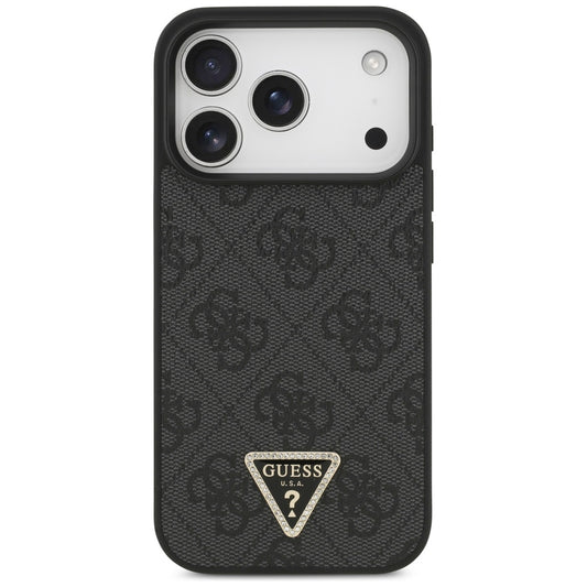 Capa MagSafe para Apple iPhone 17 Pro Max, Guess, 4G Triangle Strass, Preta