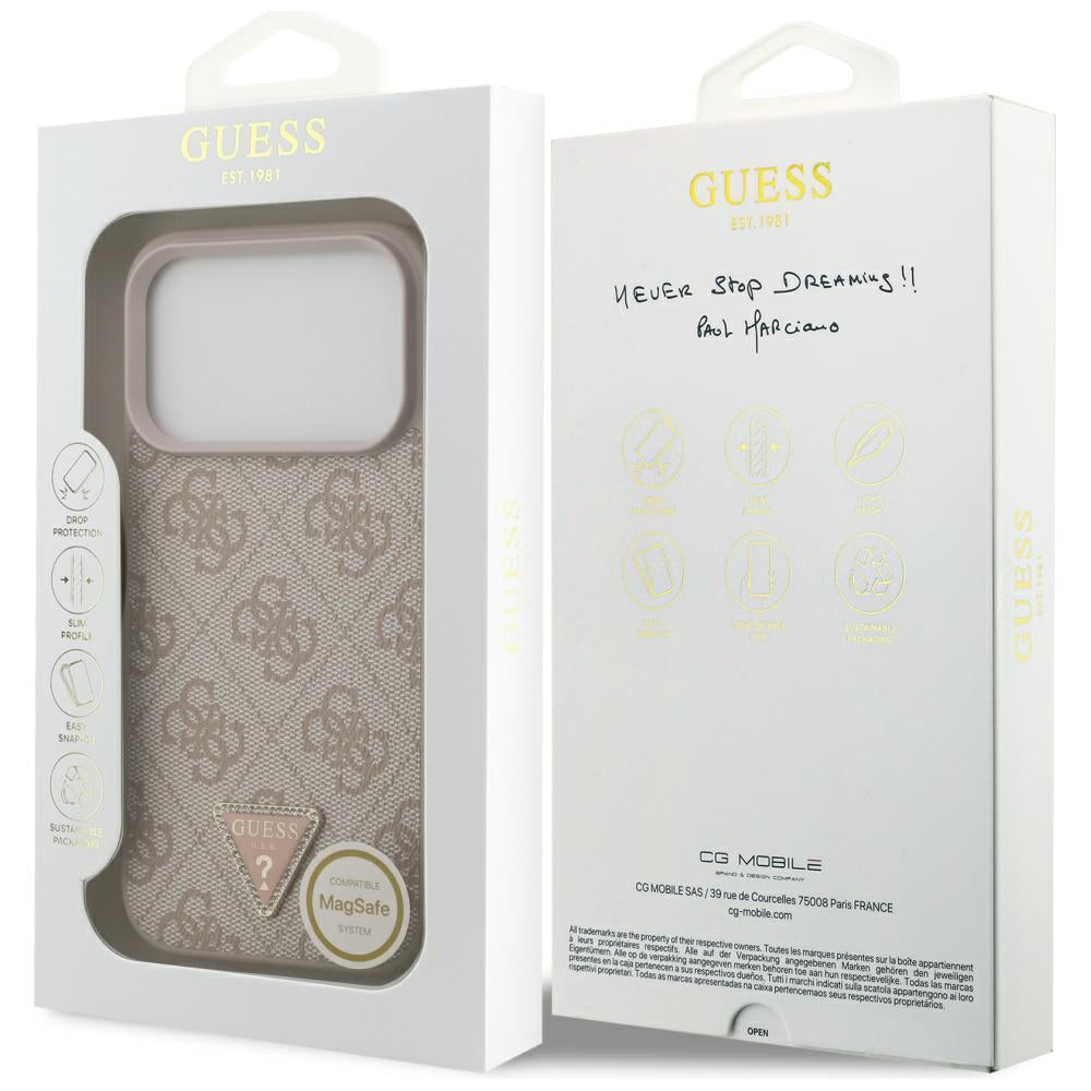 Capa MagSafe para Apple iPhone 17 Pro Max, Guess, 4G Triangle Strass, Rosa