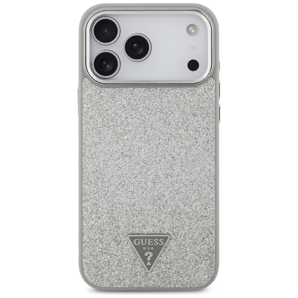 Capa MagSafe para Apple iPhone 17 Pro Max, Guess, Glitter Triangle Logo, Prateada