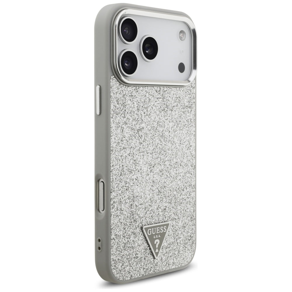 Capa MagSafe para Apple iPhone 17 Pro Max, Guess, Glitter Triangle Logo, Prateada