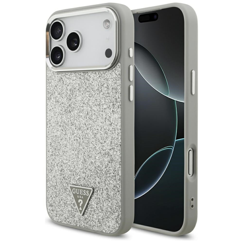 Capa MagSafe para Apple iPhone 17 Pro Max, Guess, Glitter Triangle Logo, Prateada