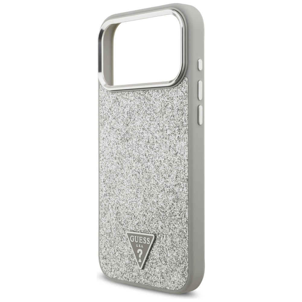 Capa MagSafe para Apple iPhone 17 Pro Max, Guess, Glitter Triangle Logo, Prateada