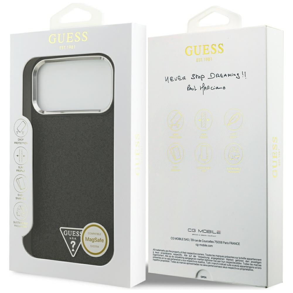 Capa MagSafe para Apple iPhone 17 Pro Max, Guess, Glitter Triangle Logo, Preta