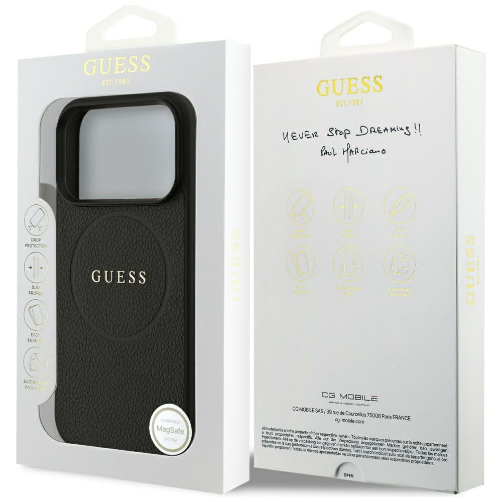 Capa MagSafe para Apple iPhone 17 Pro Max, Guess, Grained Gold Ring, Preta
