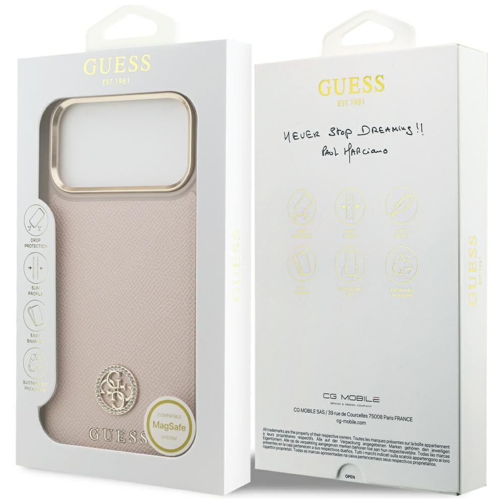 Capa MagSafe para Apple iPhone 17 Pro Max, Guess, Grained Strass Logo, Rosa