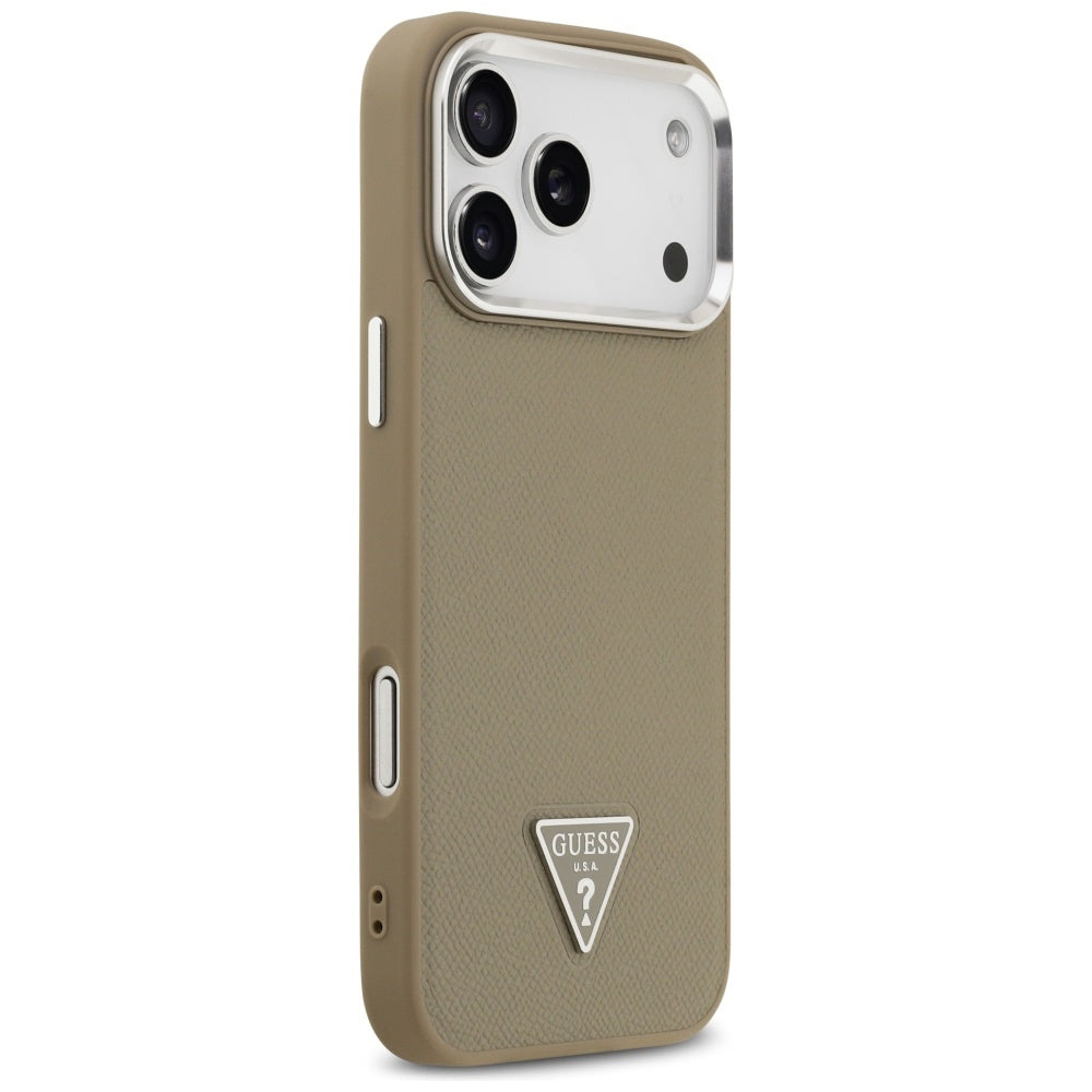 Capa MagSafe para Apple iPhone 17 Pro Max, Guess, Logotipo Triângulo Granulado, Marrom