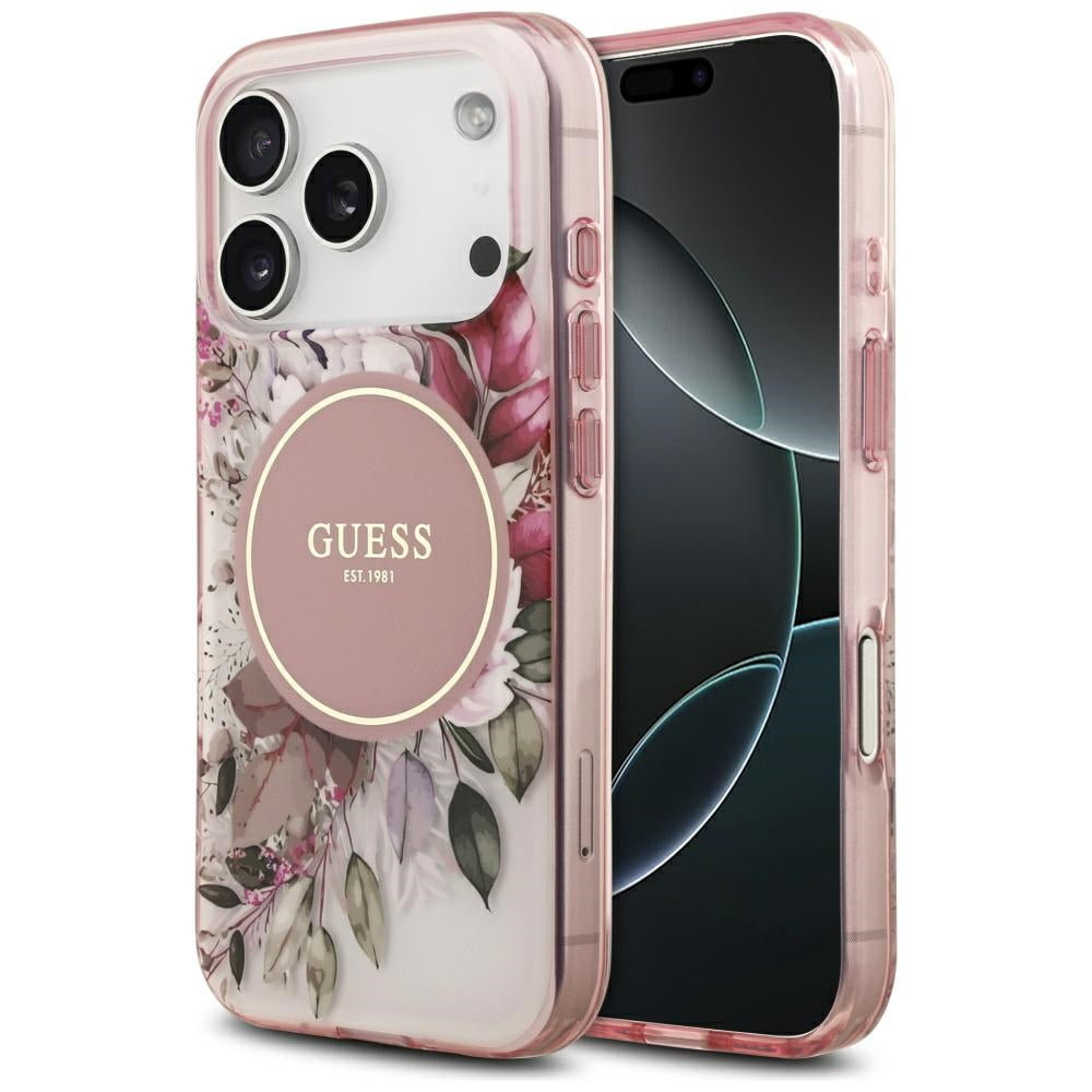 Capa MagSafe para Apple iPhone 17 Pro Max, Guess, IML Flower & Tonal Circle, Rosa