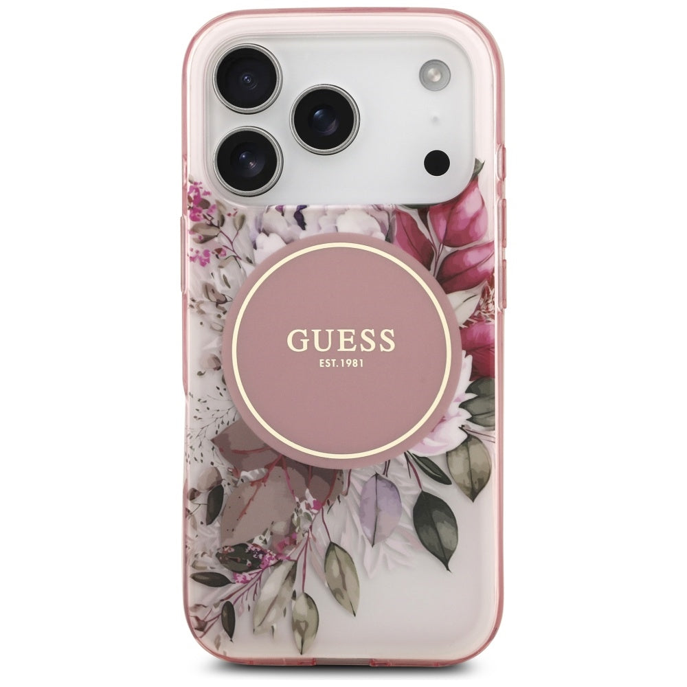 Capa MagSafe para Apple iPhone 17 Pro Max, Guess, IML Flower & Tonal Circle, Rosa