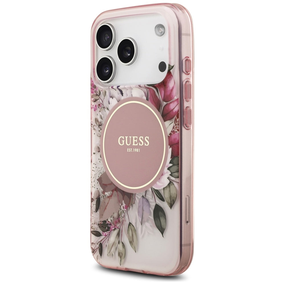 Capa MagSafe para Apple iPhone 17 Pro Max, Guess, IML Flower & Tonal Circle, Rosa