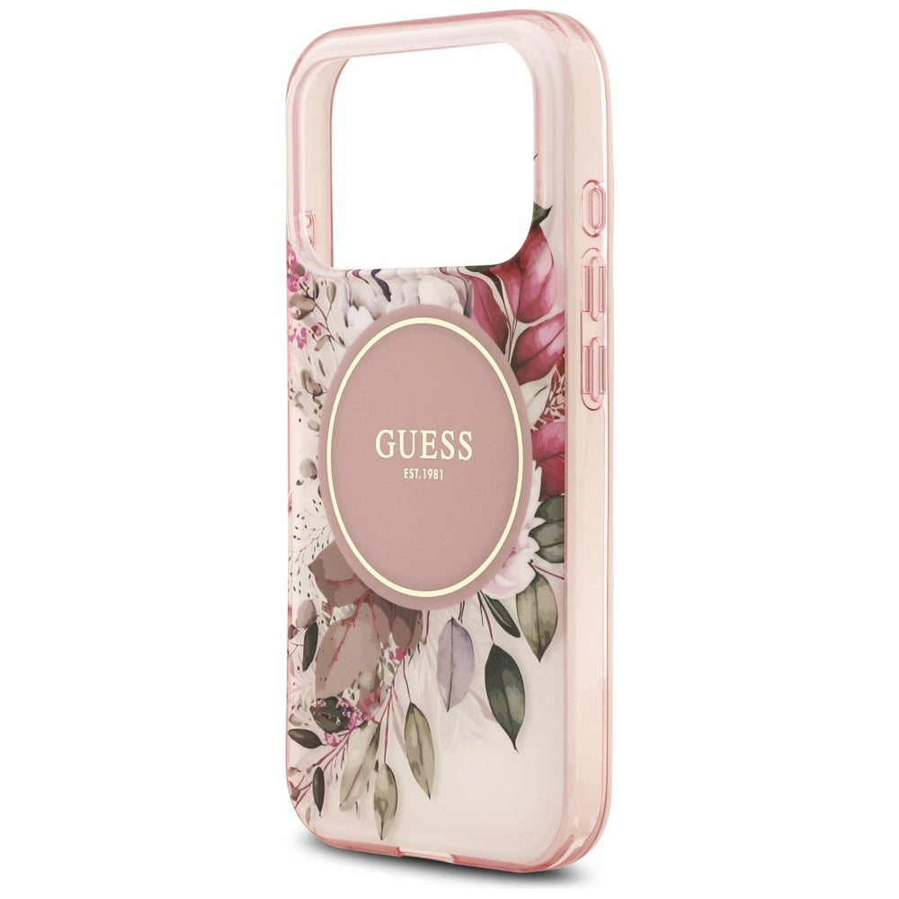 Capa MagSafe para Apple iPhone 17 Pro Max, Guess, IML Flower & Tonal Circle, Rosa