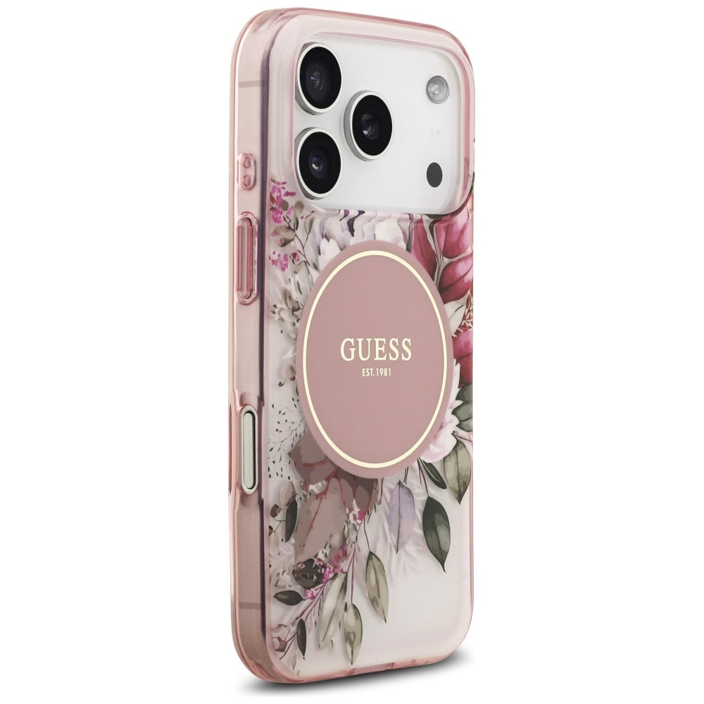 Capa MagSafe para Apple iPhone 17 Pro Max, Guess, IML Flower & Tonal Circle, Rosa