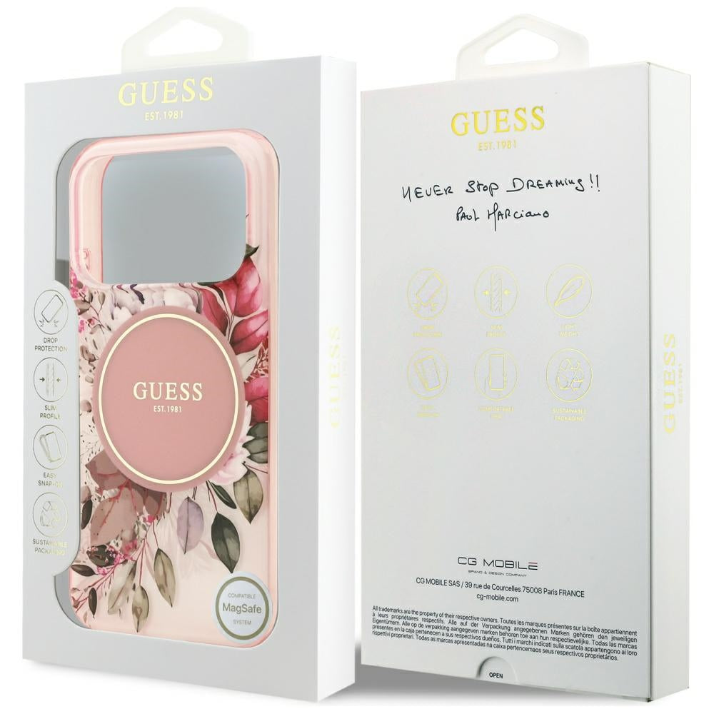 Capa MagSafe para Apple iPhone 17 Pro Max, Guess, IML Flower & Tonal Circle, Rosa
