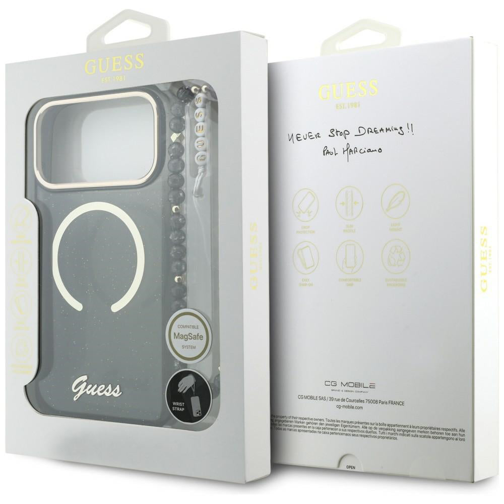 Capa MagSafe para Apple iPhone 17 Pro Max, Guess, IML Glitter Script Strap, Preta