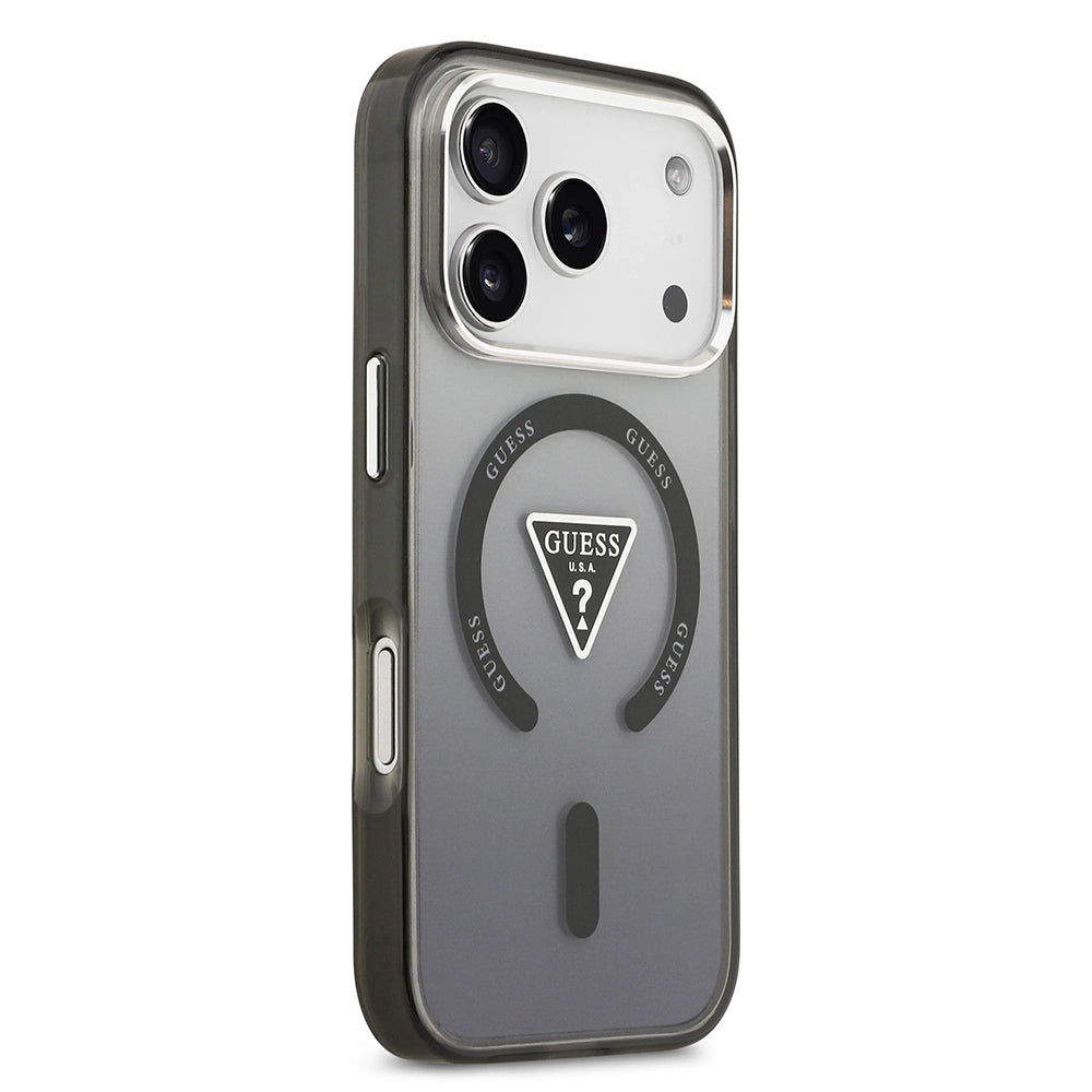 Capa MagSafe para Apple iPhone 17 Pro Max, Guess, IML Gradient Triangle Logo, Preta Prateada