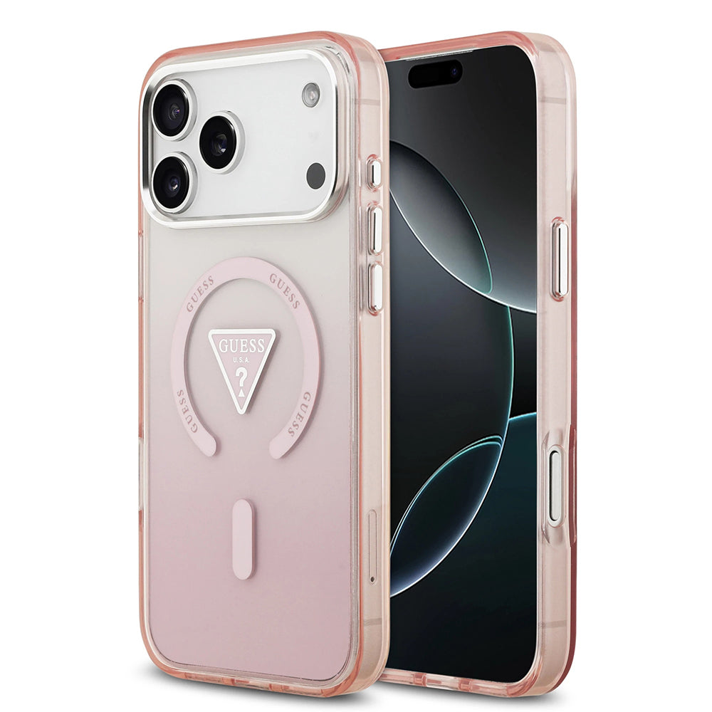 Capa MagSafe para Apple iPhone 17 Pro Max, Guess, Logo Triângulo Gradiente IML, Rosa
