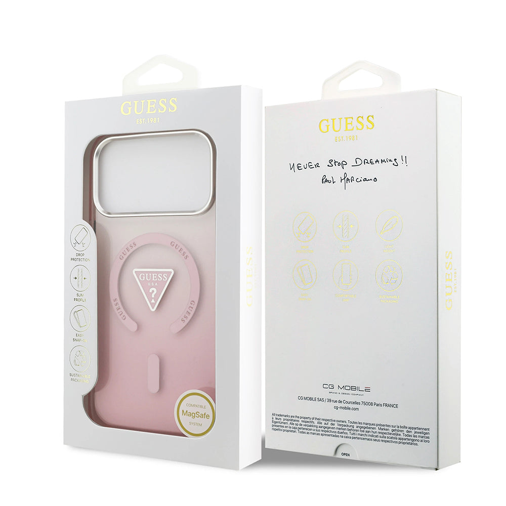 Capa MagSafe para Apple iPhone 17 Pro Max, Guess, Logo Triângulo Gradiente IML, Rosa