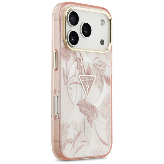 Capa MagSafe para Apple iPhone 17 Pro Max, Guess, Jungle Tonal Triangle, Rosa