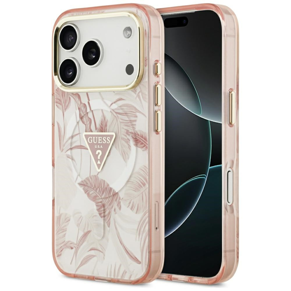 Capa MagSafe para Apple iPhone 17 Pro Max, Guess, Jungle Tonal Triangle, Rosa