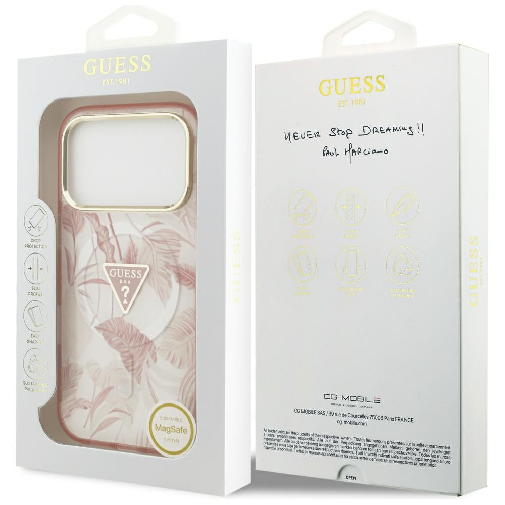 Capa MagSafe para Apple iPhone 17 Pro Max, Guess, Jungle Tonal Triangle, Rosa