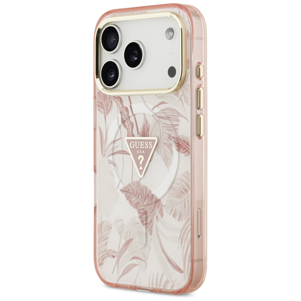 Capa MagSafe para Apple iPhone 17 Pro Max, Guess, Jungle Tonal Triangle, Rosa