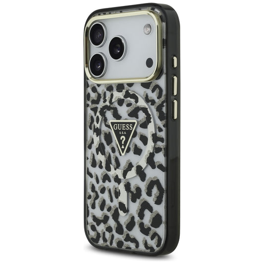 Capa MagSafe para Apple iPhone 17 Pro Max, Guess, Leopard Glitter, Preta