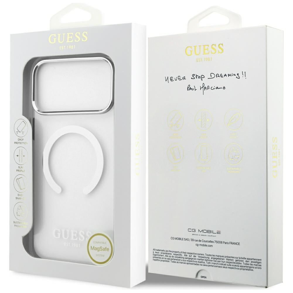 MagSafe Case for Apple iPhone 17 Pro Max, Guess, Metal Outline, Silver