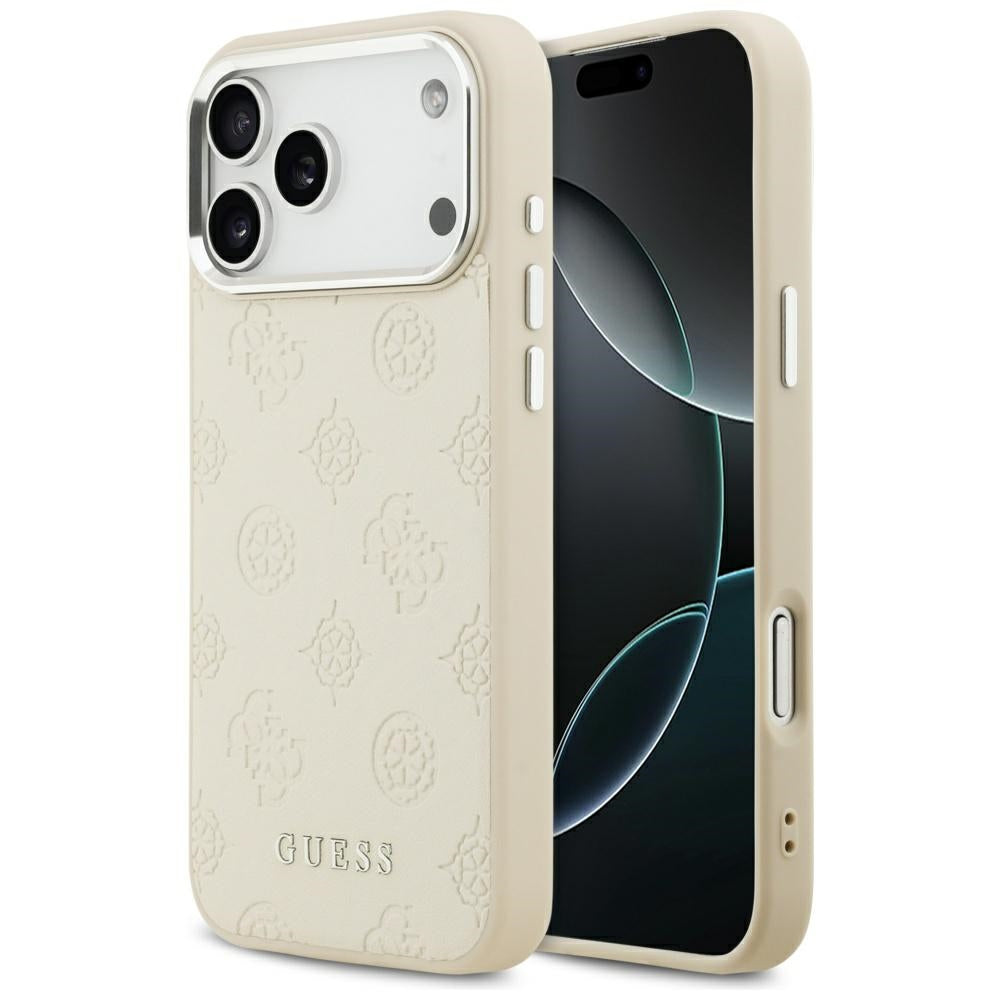 Capa MagSafe para Apple iPhone 17 Pro Max, Guess, Peony Hot Stamp Script, Bege