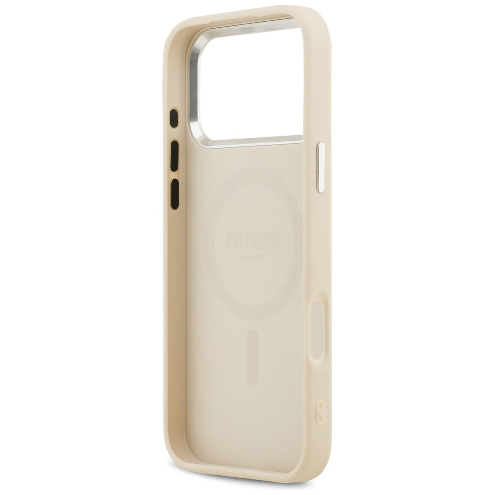 Capa MagSafe para Apple iPhone 17 Pro Max, Guess, Peony Hot Stamp Script, Bege