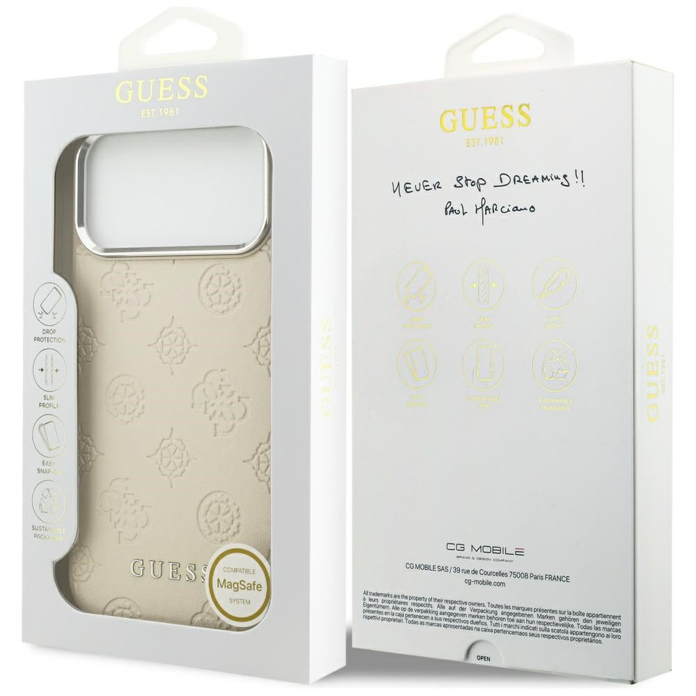 Capa MagSafe para Apple iPhone 17 Pro Max, Guess, Peony Hot Stamp Script, Bege