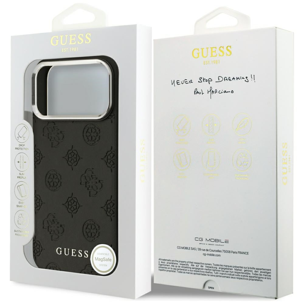 Capa MagSafe para Apple iPhone 17 Pro Max, Guess, Peony Hot Stamp Script, Preta