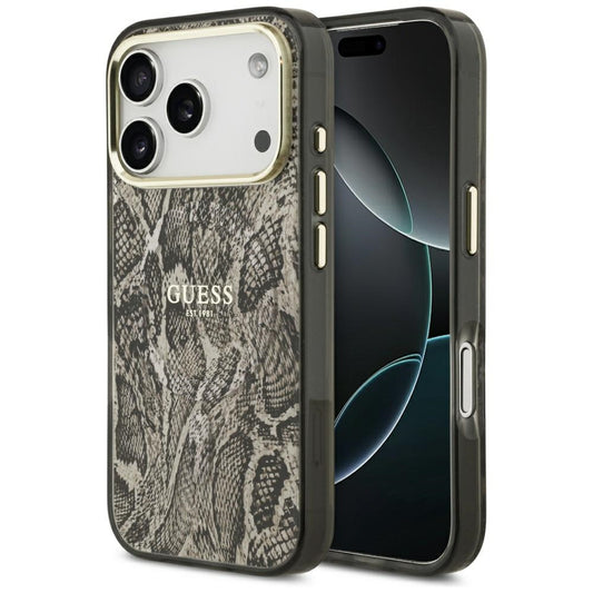 Capa MagSafe para Apple iPhone 17 Pro Max, Guess, Padrão Python, Castanho
